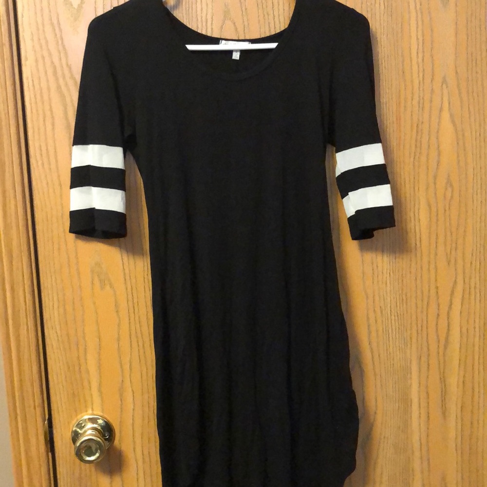 Black elbow sleeve dress white football stripes